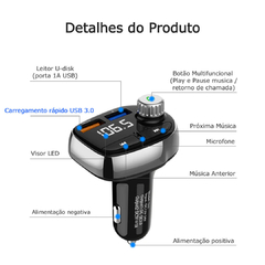 Transmissor FM Carregador de carro USB Bluetooth Pendrive RDO10 - VIPO Eletrônicos - Áudio e Vídeo