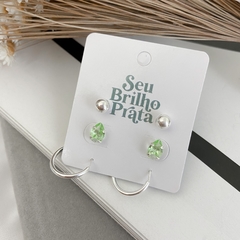 TRIO DE BRINCOS ARGOLA, GOTA VERDE, BOLINHA - comprar online