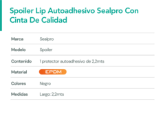 Spoiler Autoadhesivo Paragolpes Tuning Lip Sealpro - tienda online