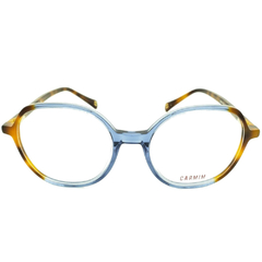 Armação para Óculos Feminino Carmim Azul Cristal/Marrom Mesclado Redondo CRM41634 C1 52