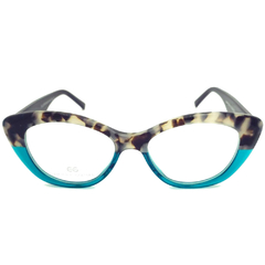 Armação para Óculos Feminino Empório Glasses Mescla Marrom/Verde Água Cristal Gatinho EG3378 C13 50