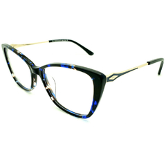 Armação para Óculos Feminino Empório Glasses Mescla Preto/Azul Cristal Gatinho EG3343 C16 53