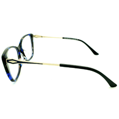 Armação para Óculos Feminino Empório Glasses Mescla Preto/Azul Cristal Gatinho EG3343 C16 53