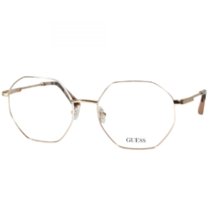 Armação para Óculos Feminino Guess Branco/Dourado Hexagonal GU2849 028 56