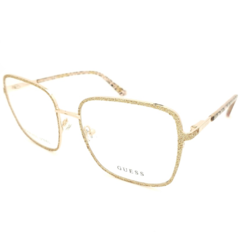 Armação para Óculos Feminino Guess Dourado/Glitter Quadrado GU2914 074 56