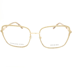 Armação para Óculos Feminino Guess Dourado/Glitter Quadrado GU2914 074 56
