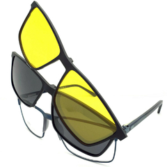 Armação para Óculos Masculino Empório Glasses Azul Metálico Clip-On EG4257 C13 55