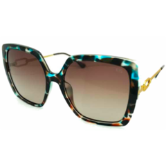Óculos de Sol Feminino Empório Glasses Mesclado Marrom Cristal/Azul Cristal Quadrado 23010 C13 56