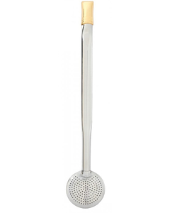 Bomba de Chimarrão D202 Chata com Bocal Dourado 21 cm em Aço Inox