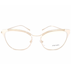 Óculos de Grau Feminino Prada Dourado/Off White Gatinho VPR62U YDD-101 51