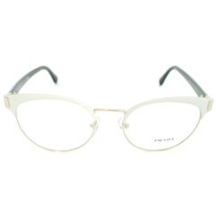 Óculos de Grau Feminino Prada Dourado/Off White Redondo Gatinho VPR63T VIC-1O1 52