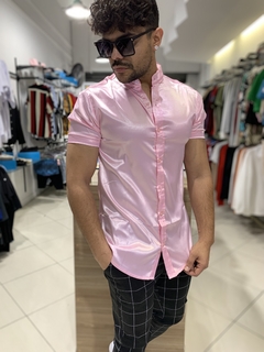 camisa premium gola padre acetinada - rosa - comprar online