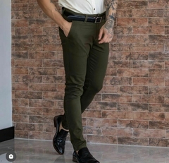 calça alfaiataria masculina sarja skinny verde miitar