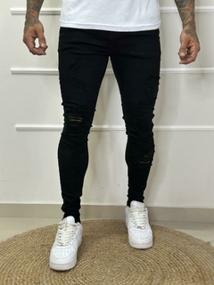 calça jeans super skinny levva preta destroyed - comprar online