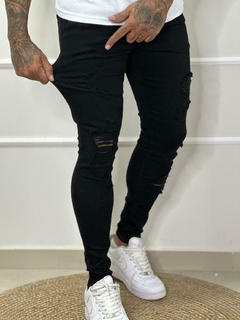 calça jeans super skinny levva preta destroyed