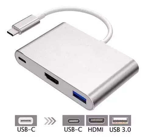 Adaptador USB C A HDMI 4k 30Hz + USB-A 3.0 + carga TIPO C