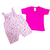 Jardineira Pink Curta Estampada com Camiseta - comprar online