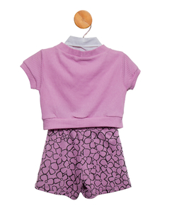 Conjunto de short saia em jacquard margaridas com cardigan e brochê cachorrinho. na internet