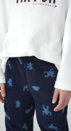 Pijama Longo Infantil Menino Estampado - Off White - loja online
