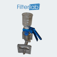 MANIFOLD PARA FILTRAÇÃO COM 1 LUGAR, BASE TOTALMENTE EM AÇO INOXIDÁVEL E RESERVATÓRIO (COPO) EM VIDRO BOROSSILICATO COM CAPACIDADE PARA 300 ML, SEM TAMPA. MODELO: MFV-1