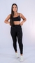 Conjunto Fitness Top Frente Única e Calça Básica Preto Canelado