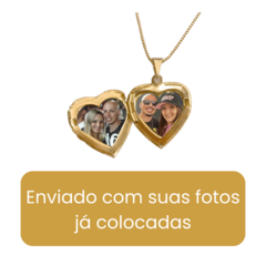 Colar com foto relicário coração telado banhado a ouro 60cm - Morganitte Joias