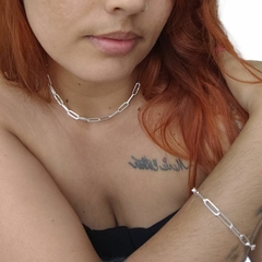 Kit Chocker e Pulseira prata 925 correntaria cartier banhada na internet