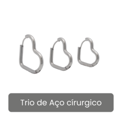 Trio de Brinco Coração em Aço Cirúrgico Antialérgico Click - comprar online