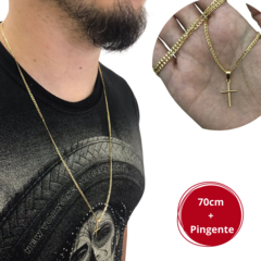 Corrente Masculina com cruz banhada a ouro 18k luxo presente