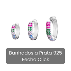 Trio De Brincos Argolas prata Cravejadas Coloridas banhada