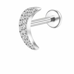 Piercing Tragus Lua cravejado zircônias rosca interna prata - comprar online