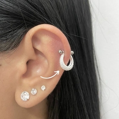 Piercing helix cravejado com mini zircônias prata 925 pura