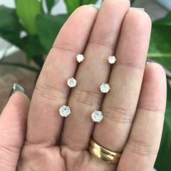 Trio de Brincos de zircônia 5mm, 4mm e 3mm redondo banhado em ouro 18k na internet