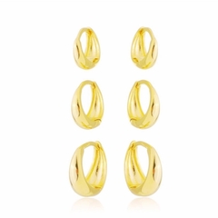 Trio de argola gota clicker ouro 18k banhada 3 pares brinco - loja online