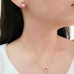 Conjunto coração de cristal 10mm rosa banhado em ouro 18k - comprar online