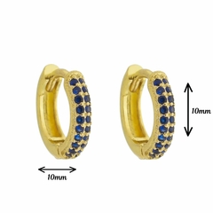 Brinco Argolinha Ouro 18k clicker azul banhada cravejada - Morganitte Joias