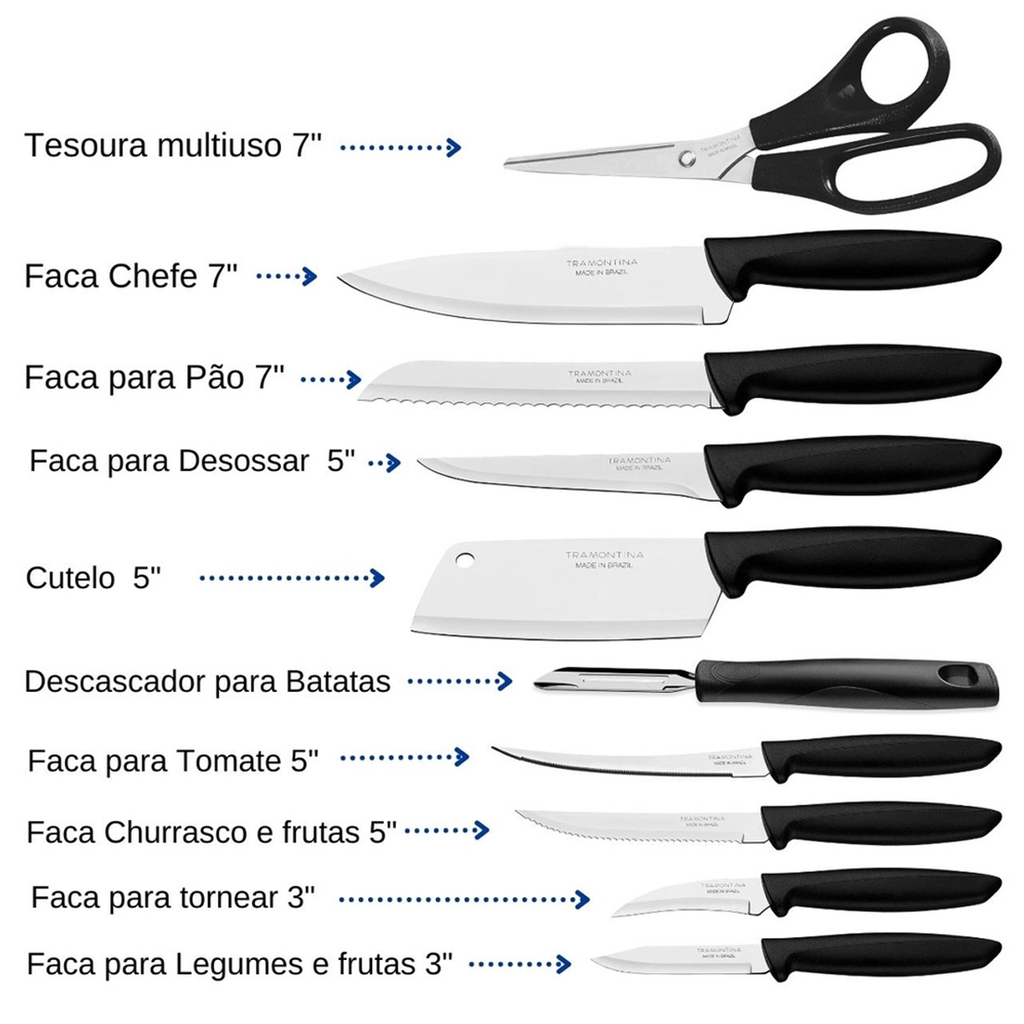 Kit Facas de Cozinha Preto 4 Peças - Portal Lar & Lazer