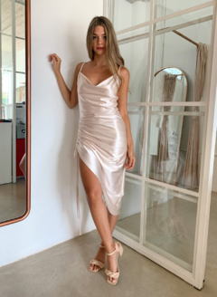 VESTIDO AGUS NUDE SATINADO - tienda online