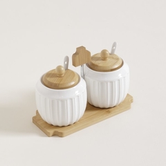 Set x2 azucareras de porcelana y bamboo - tienda online