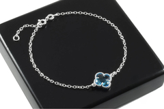 Pulseira Trevo Cristal Azul Prata 925