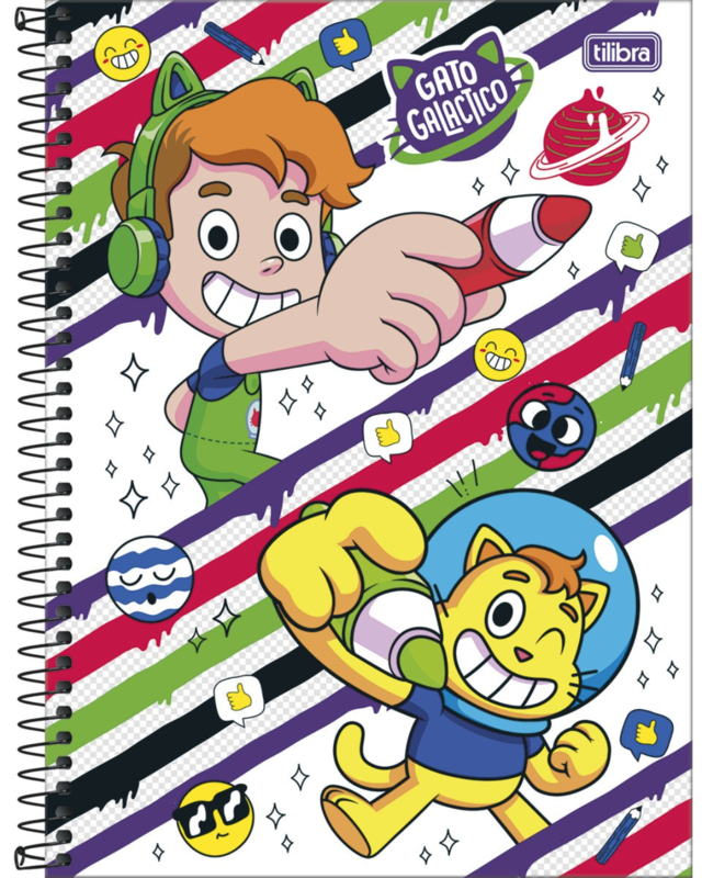 Caderno Espiral de Cartografia e Desenho Gato Galáctico 80 Folhas - Tilibra  - Schuster.com.br LTDA