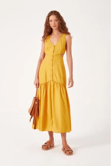 Vestido de linho mostarda best sale