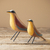 Duo Pássaros em Madeira Pintada com Pés de Ferro