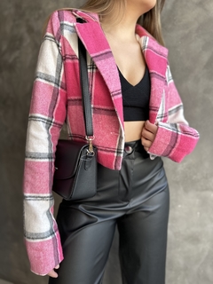 Blazer cropped flanelado - rosa