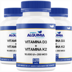 Vitamina D3 10.000 UI + Vitamina K2MK7 200 MCG 120 Cápsulas - Farmácia Alquimia