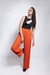 Calça reta cintura alta laranja com elástico - comprar online