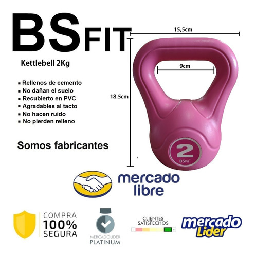 Pesas Rusas Bsfit Kettlebell Plastica 2kg Fitness Mancuerna