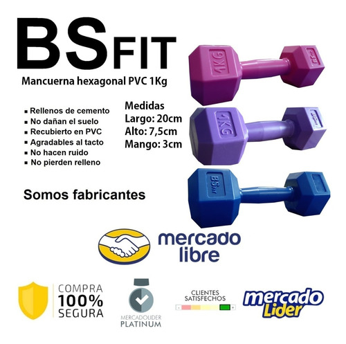 Par Mancuernas Bsfit 1 Kg Pesas Hexagonal Plástico Bicep Gym