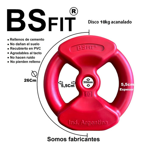 Disco Bsfit C/agarre Plástico De 10 Kg Pesas Tipo Body Gym