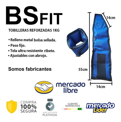 2 Tobilleras Bsfit Reforzadas C/ Ribete 1 Kg C/u Fitness Gym